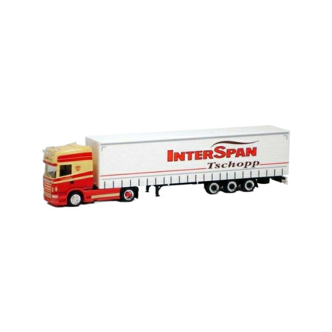 Herpa Interspan-Tschopp Scania R09 Topline カーテンキャンバスセミトレーラー ローライナー 925426/ Herpa 1/87 模型