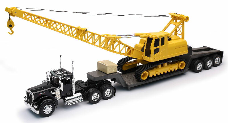 Kenworthケンワース W900 クローラークレーン積載 トレーラー トラック 重機 模型 / NEW-RAY 1/32 建設機械模型