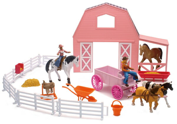 馬小屋 厩舎 牧場 プレイセット 動物 フィギュア ジオラマ 玩具 模型 / NEW-RAY 1/18 ミニカー 模型