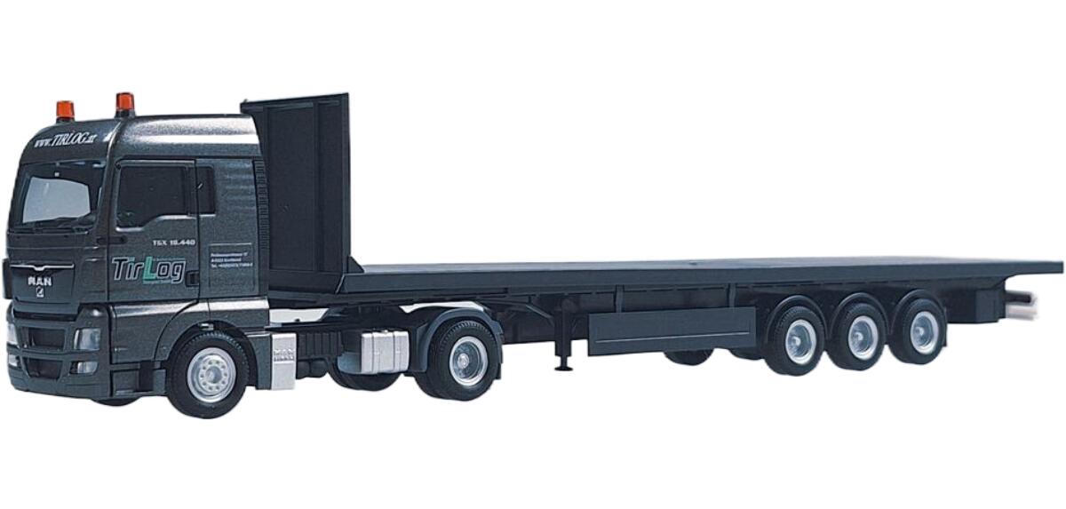 TIRLOG Transport GmbH MAN TGX XLX Euro 5 Rung flatbedフラットベッド semi-trailer トラック 模型 /Herpa 1/87