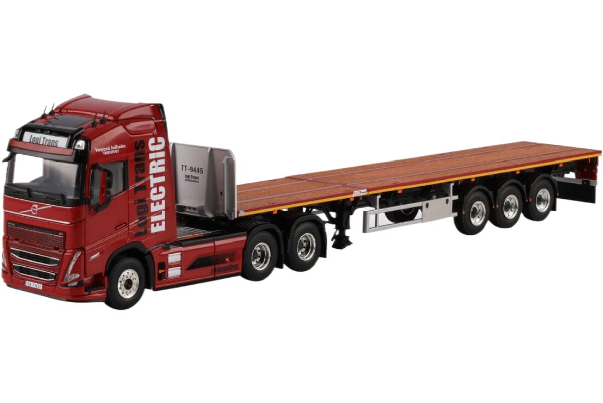 Logi Trans Volvoボルボ FH5 Globetrotter Electric 6x2 tag axle flatbed trailerフラットベッドトレーラー 3axle トラック 模型 /WSI 1/50