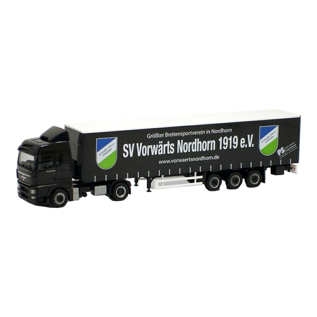 Thieme Spedition SV Vorwaerts Nordhorn MAN TGX XLX カーテンサイドセミトレーラー / Herpa 1/87 ミニカー トラック模型