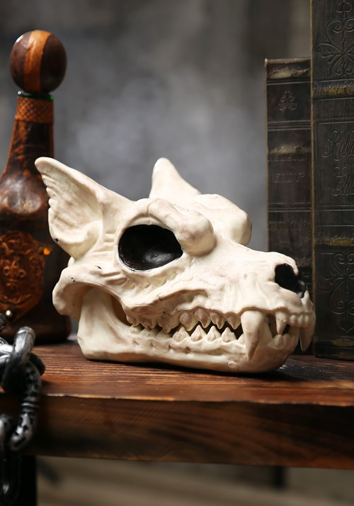 Rakuten - 18cm ウルフスカル ハロウィン デコレーション 狼の頭蓋骨 オーナメント 可動式顎付き プラスチック製