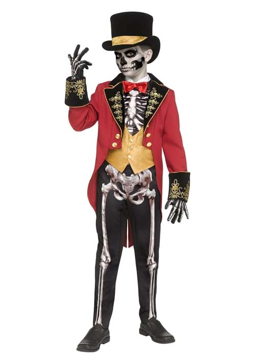 スケルトン 骸骨 リングマスター コスプレ コスチューム キッズ ハロウィン 仮装 サーカス 団長 衣装 子供 男の子 イベント パーティー コスプレ ハロウィン衣装