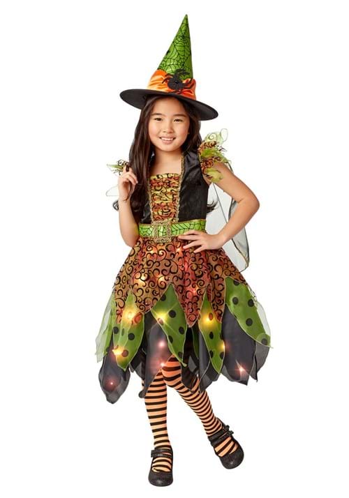 光る 緑の魔女 コスプレ コスチューム キッズ ハロウィン 仮装 女の子 子供用 イベント パーティー 魔法使い かわいい 光る コスプレ衣装