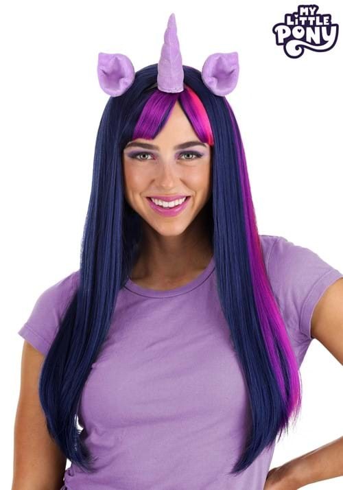 マイリトルポニー トワイライトスパークル ウィッグ レディース コスプレ ハロウィン 仮装 紫 パープル ロング ストレート 角 耳付き キャラクター かつら イベント パーティー 文化祭 学園祭 コスチューム 小物 派手 かわいい アニメ キャラクターウィッグ