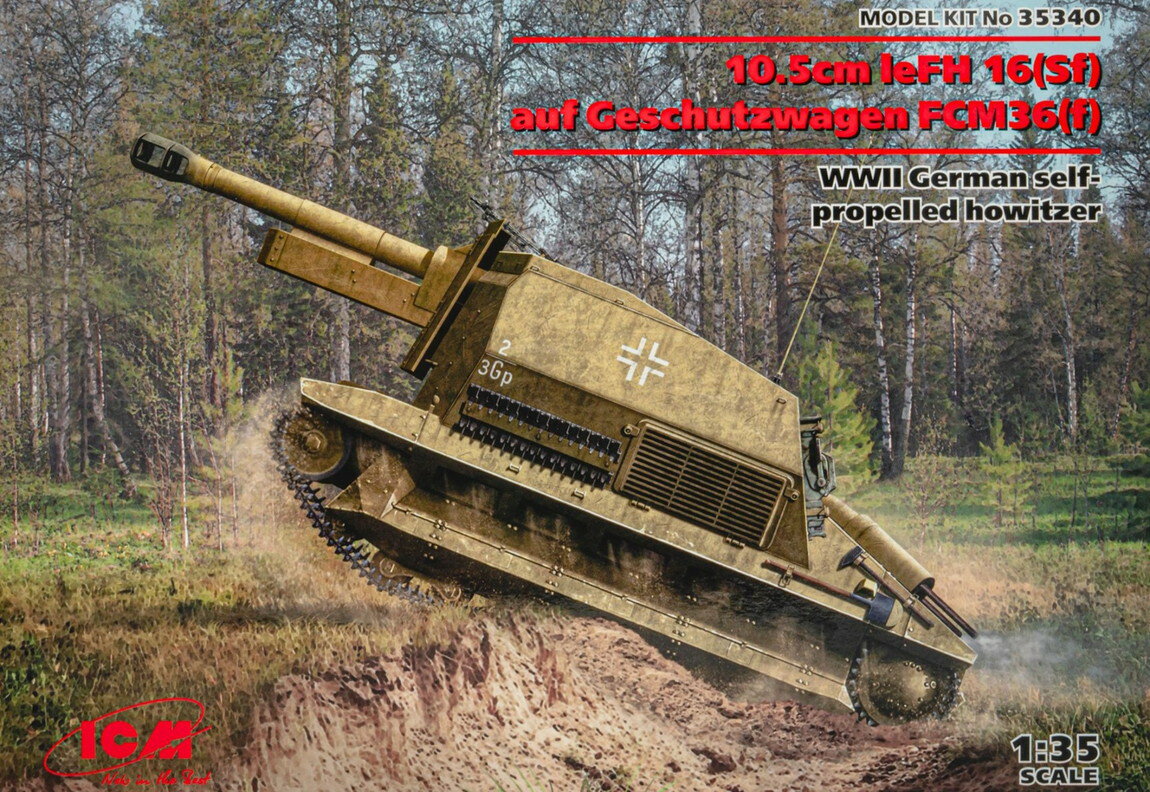 10.5cm leFH 16(Sf) auf Geschutzwagen FCM36(f) WWII ドイツ自走榴弾砲 組み立てプラモキット模型 戦車 /ICM 1/35