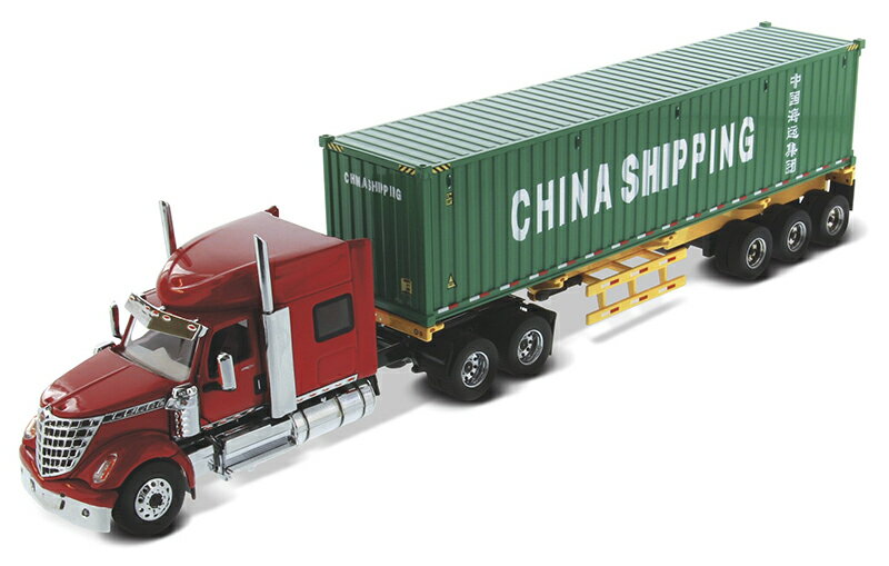 International LoneStar Sleeper in Red with Skeletal Trailer and 40' China Shipping Container /ダイキャストマスターズ 1/50 ミニチュア トラック 建設機械模型 工事車両