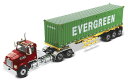 Western Star 4700 Day Cab in Metallic Red with Yellow Skeletal Trailer and 40' EverGreen Shipping Container /ダイキャストマスターズ 1/50 ミニチュア トラック 建設機械模型 工事車両