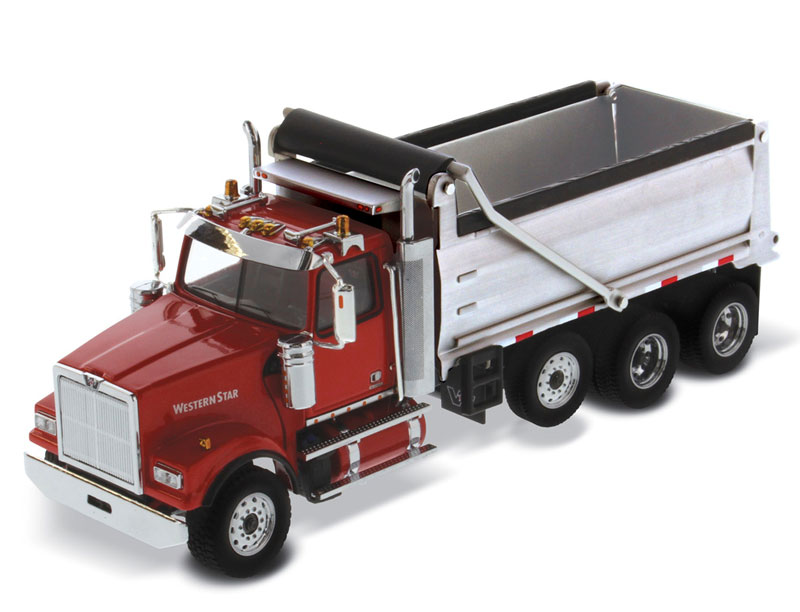 Western Star 4900 SF Dump Truck with Red Cab and Matte Silver Dump Body /_CLXg}X^[Y 1/50 ~j`A gbN ݋@B͌^ Hԗ