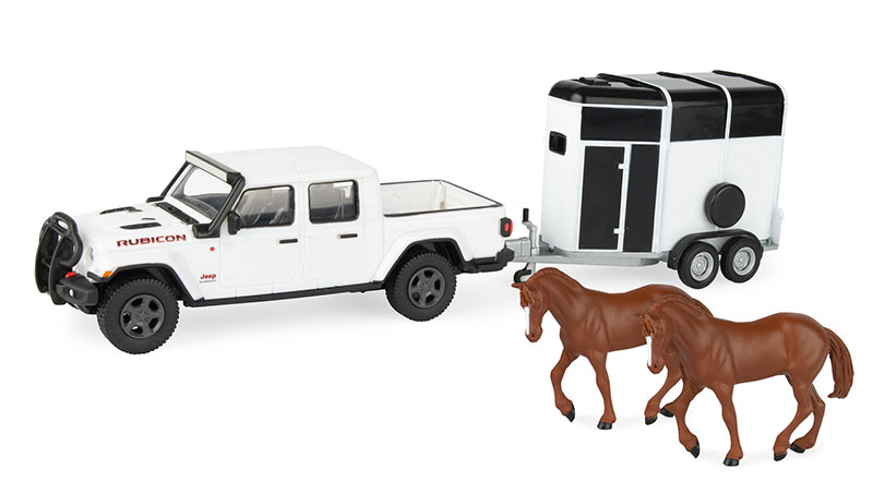 Jeep Gladiator in White with Horse Trailer and Horses /ERTL 1/32 ~j`A gN^[ gbN ݋@B͌^