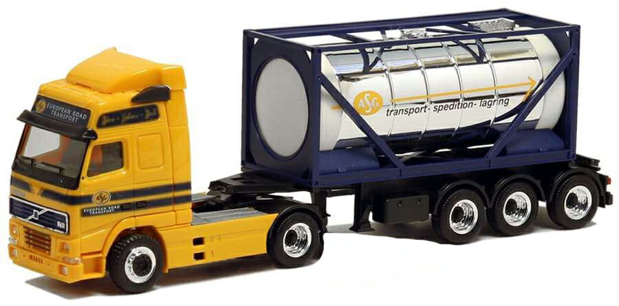 Herpa ASG Transport Volvo FH12 chrom tank container trailer 401977 /Herpa 1/87 ミニチュア トラック 建設機械模型 工事車両