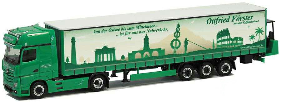 Herpa Ottfried Forster Mercedes Benz Actros Gigaspace curtain tarpaulin trailer truck forklift 941297 /Herpa 1/87 ミニチュア トラック 建設機械模型 工事車両