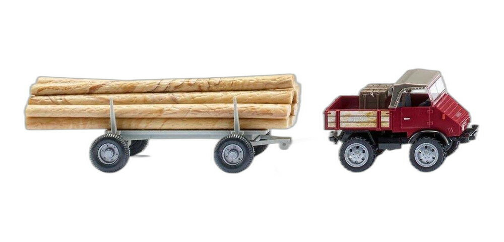 Unimog U 411 ロング 丸太トレーラー ブラウンレッド/ Wiking 1/87 模型 ミニカー