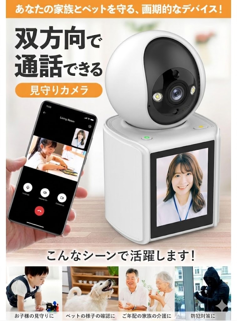 見守りカメラ 高齢者 会話できる スマホ対応 赤ちゃん ペット お年寄り ベビーモニター 双方向ビデオ通話 家族とペットを守る「ほっとEye」赤外線ナイトビジョン 動体検知 追尾 tradedesign-10050796 ラストホビー サンプル画像3