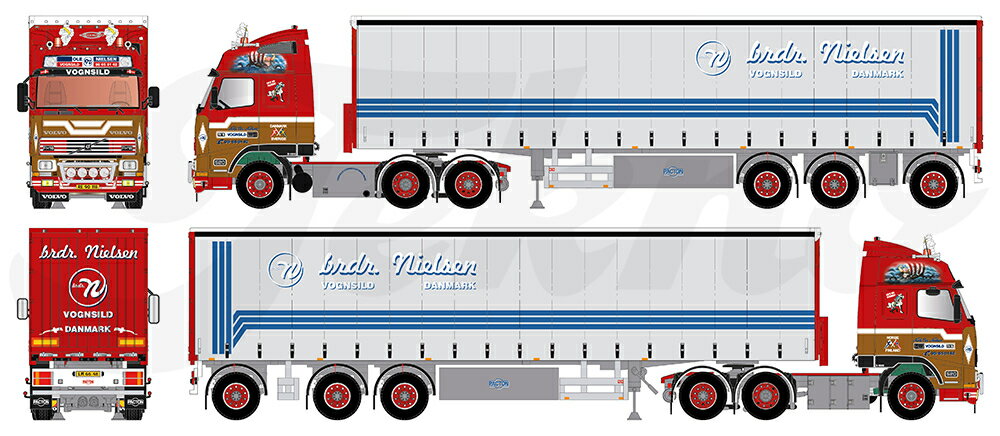 y\z2024N\Nielsen, Brdr. Volvo FH16 Globetrotter 6x2 met 3-assige oplegger gbN /TEKNO 1/50 ݋@B͌^