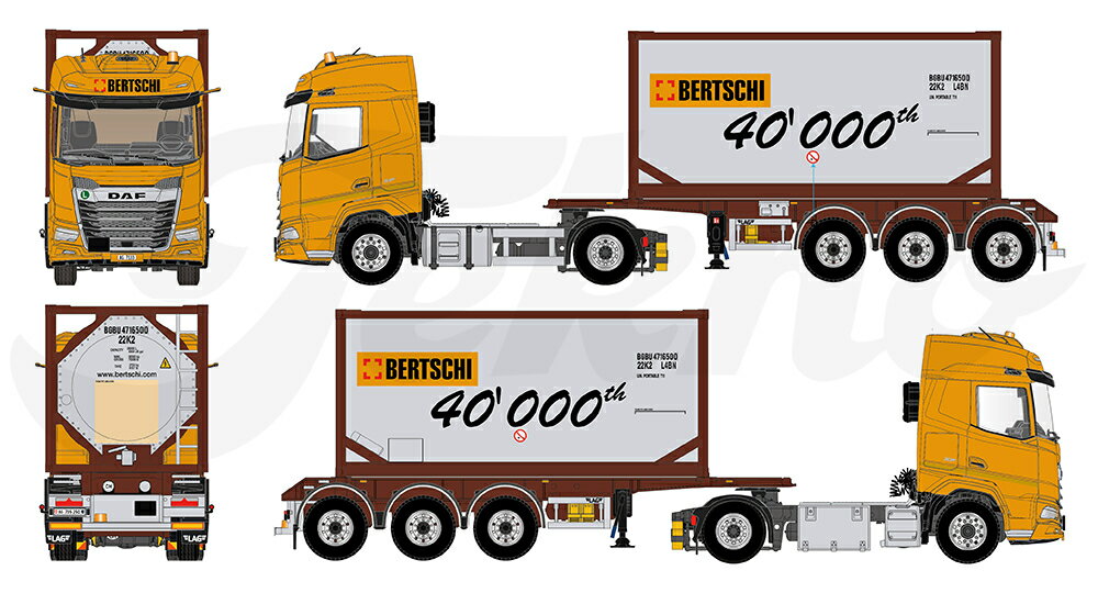 y\z2023N3ȍ~\Bertschi DAF XF+ 4x2 met tankcontainergbN /݋@B͌^ Hԗ Tekno 1/50 ~j`A