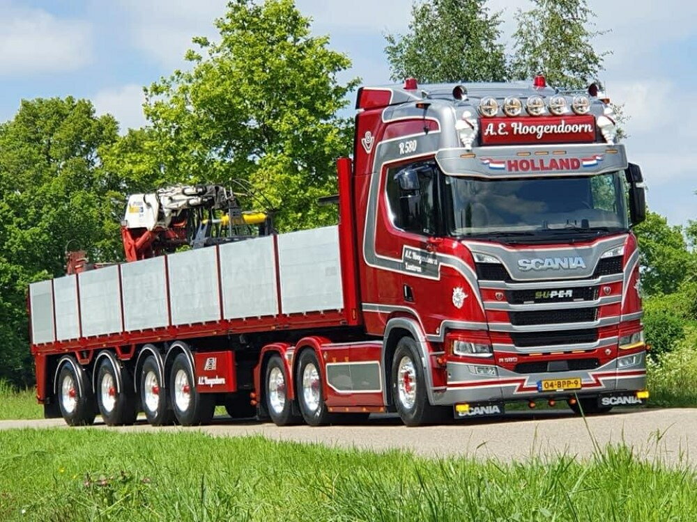 【予約】12月以降発売予定Hoogendoorn A.E.Scania Next Gen R580 Highline 6x2 sleepas met 4-assige stenenoplegger トラック /TEKNO 1/50 建設機械模型 ミニチュア