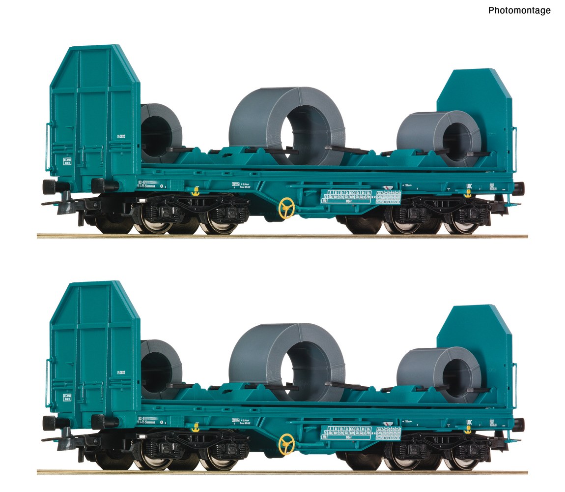 HOゲージ 鉄道模型 貨車 Roco ロコ FS コイル輸送車 2両セット Era V-VI DC 2pcs s...