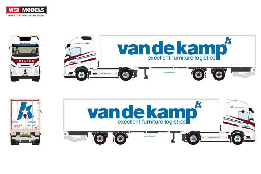 2026年発売予定 Volvoボルボ FH AERO GLOBETROTTER XL 4X2 TRIDEC ボックストレーラー 2 AXLE Van de Kamp / WSI 1/50 建設機械 模型