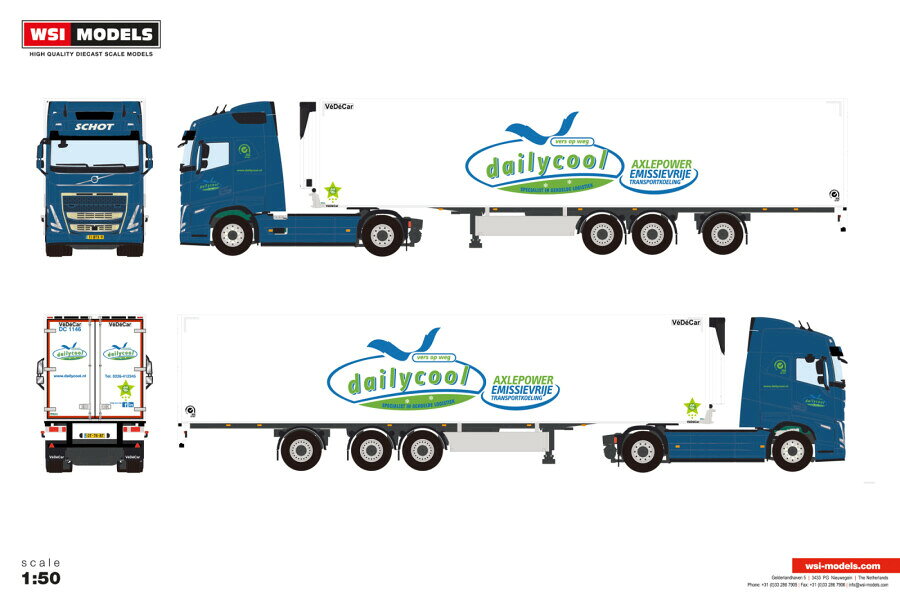2026年発売予定 Volvoボルボ FH5 GLOBETROTTER 4X2 TRIDEC リーファートレーラー 3 AXLE Dailycool B.V. / WSI 1/50 建設機械 模型