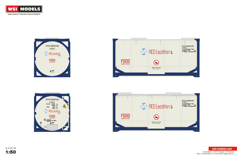 2026年発売予定 20FT TANK CONTAINER RED Lecithin / WSI 1/50 建設機械 模型