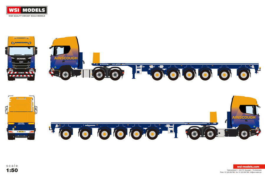 2026年発売予定 Scaniaスカニア S HIGHLINE CS20H 6X4 BALLAST TRAILER - 6 AXLE Ainscough Crane Hire / WSI 1/50 建設機械 模型