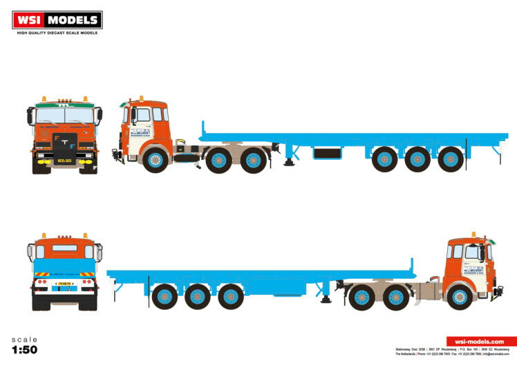 【予約】10-12月以降発売予定Van der Meijden FTF F SERIE (OLD CAB) FLAT BED TRAILER | CLASSIC 3軸 トラック/WSI 建設機械模型 工事車両 1/50 ミニカー