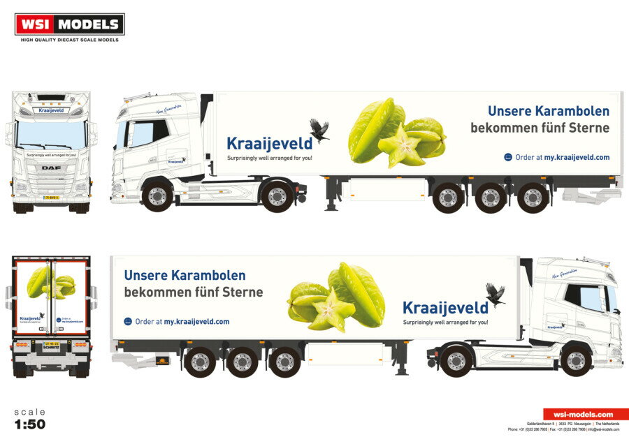 【予約】KRAAIJEVELD DAF XG+ 4X2 REEFER TRAILER 3軸 トレーラー/WSI 1/50 建設機械模型 工事車両