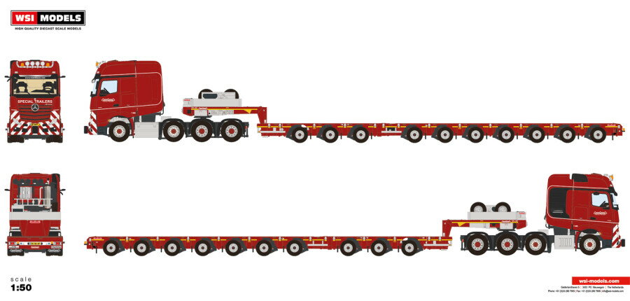 NOOTEBOOM メルセデス・ベンツアクトロス MP5 SLT GIGA SPACE 8X4 MANOOVR - 3+7 AXLE /WSI トラック トラクタ 1/50 建設機械模型 ミニチュア ミニカー