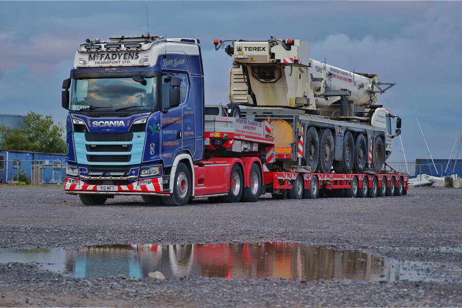 2027年発売予定 McFadyens SCANIA S HIGHLINE CS20H 6X4 MANOOVR WITH 2 AXLE DOLLY / WSI 1/50 ミニカー トラック模型