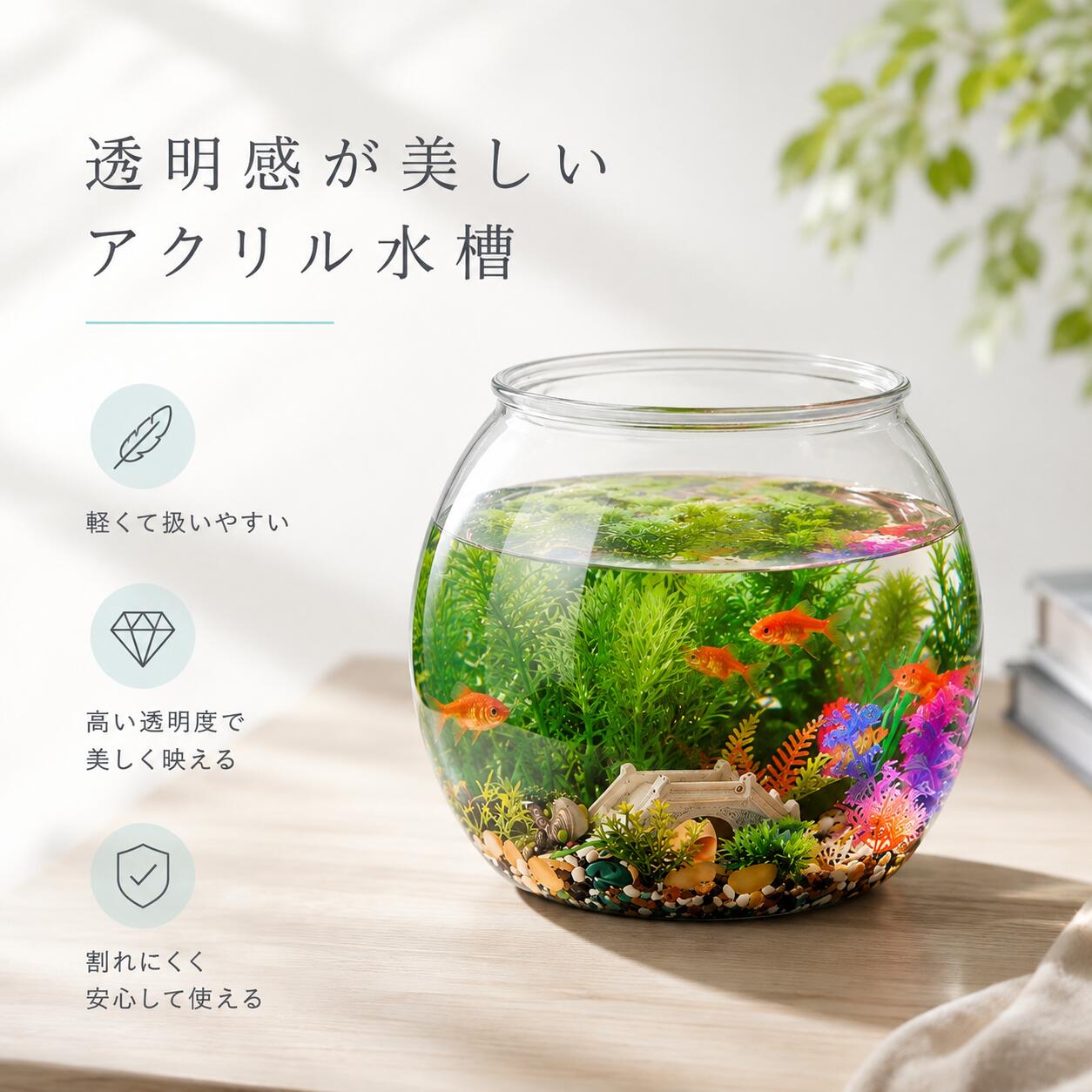 金魚鉢 アクリル 水槽 透明 メダカ 飼育 アクアリウム インテリア 丸型 割れにくい 軽量 おしゃれ 水草 観賞魚 5サイズ 小型 大型 ペット用品 ガラス代替