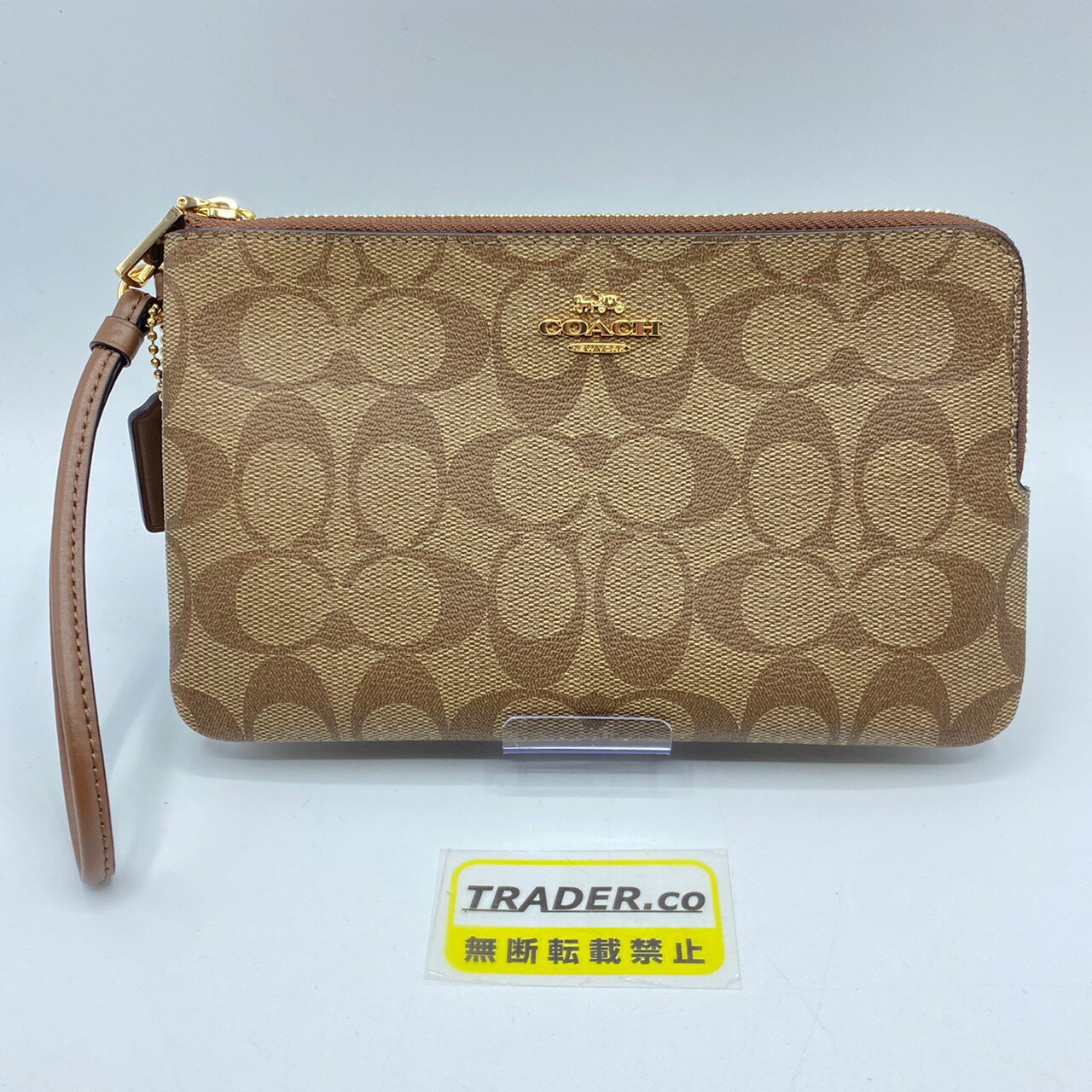 【中古】COACH コーチ 財布 長財布 ポーチ F16109 ラグジュアリー シグネチャー PVC レザー ダブル ジップ ウォレット 茶色 ブラウン 中古品 05r5508【館林店】