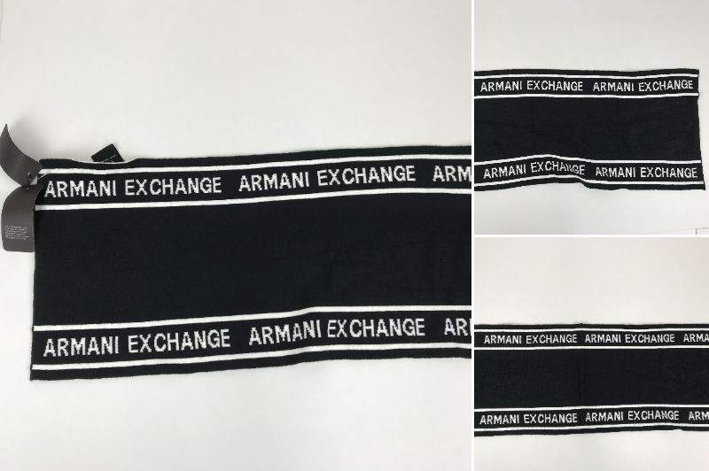 【中古】ARMANI EXCHANGE/アルマーニエクスチェンジ コットンニットマフラー メンズ ロゴデザイン 無地 タグ付き 6ZZ485-ZMS1Z ブラック/黒色 ホワイト/白色 04r5973【八王子店】 3