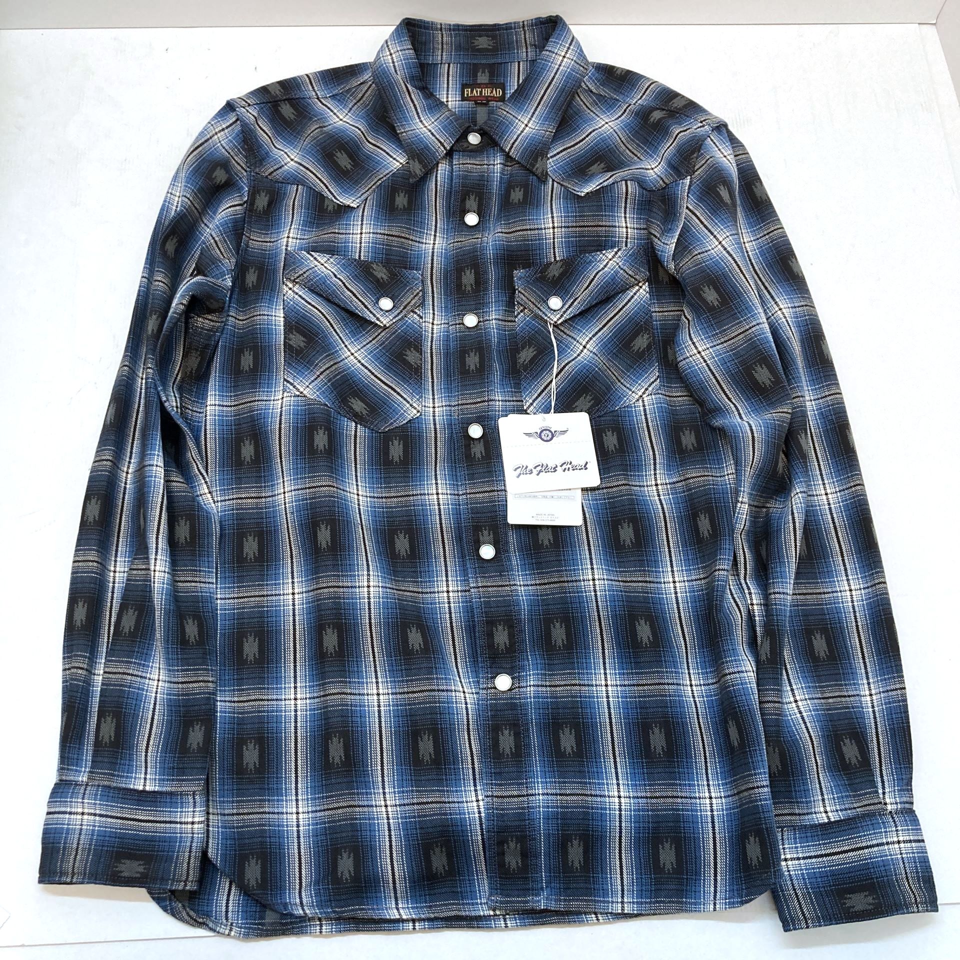 【中古】THE FLAT HEAD フラットヘッド SHIRT NATIVE CHECK WESTERN ネイティブチェックウエスタン L/S 長袖シャツ サイズ38 ブルー系 青 03r9801【入間店】