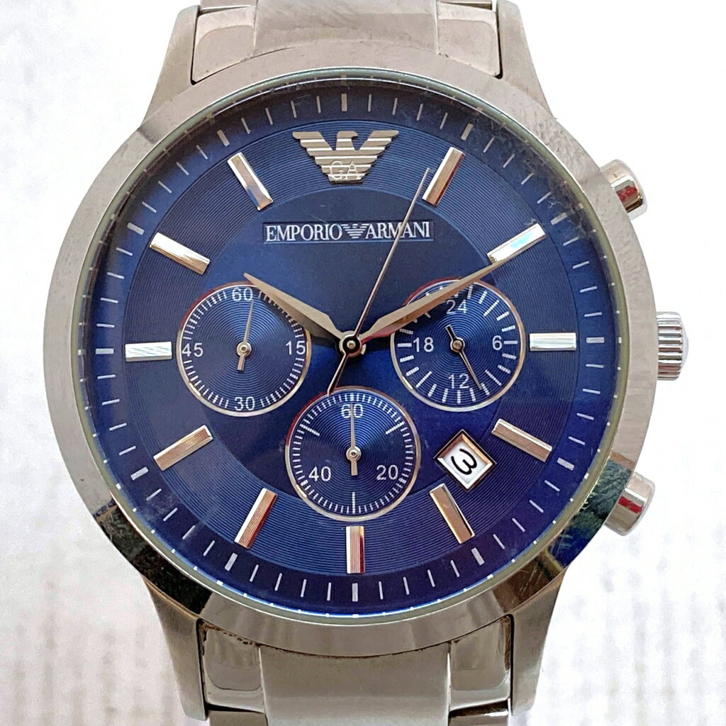 【中古】EMPORIO ARMANI エンポリオ アルマーニ AR2448 ブルーダイアル クラシック クロノグラフ 腕時計 03r9978【入間店】