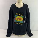 【中古】グッチ GUCCI 18AW トレーナー スウェット クルーネック PULLOVER　ヴィンテージ加工 ダメージ加工 ロゴプリント M 黒 ブラック 04r8477【八王子店】