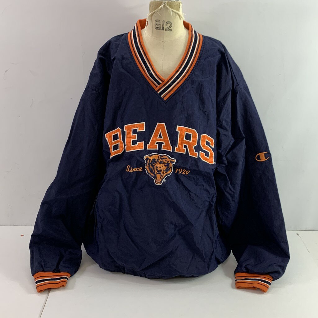 【中古】 90s チャンピオン NFL シカゴ ベアーズ プルオーバー ナイロン ジャケット メンズ　Champion　ウインドブレーカー　Vネック ネイビー　XLサイズ　04r8850【八王子】