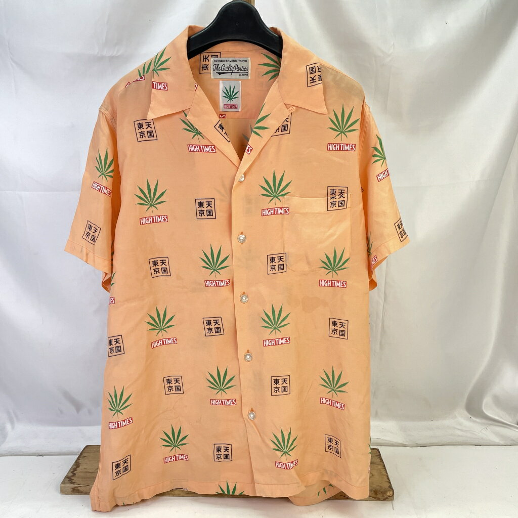 【中古】 ワコマリア WACKO MARIA × HIGH TIMES HAWAIIAN SHIRT 天国東京プリント ハワイアンシャツ オレンジ サイズL メンズ 半袖シャツ レーヨン 中古品 01w00065 【結城店】