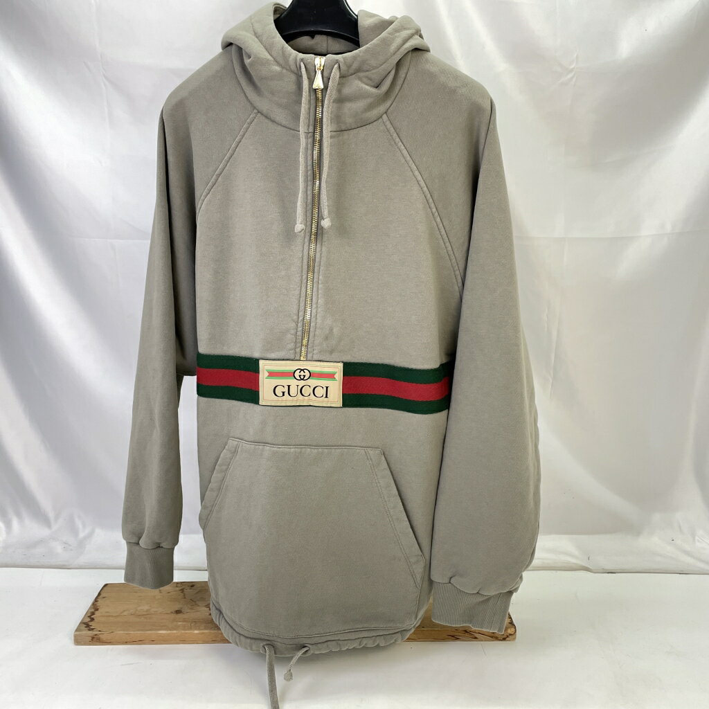 【中古】 グッチ GUCCI ウェブ＆GUCCI ラベル付 スウェットシャツ ブラウン サイズS メンズ スウェット パーカー フーディ コットン 644656 XJC3W 中古品 01w00074 【結城店】のサムネイル