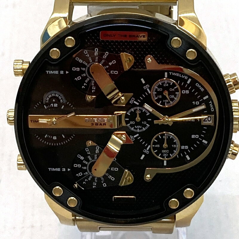【中古】DIESEL ディーゼル メンズ 腕時計 ブラックダイアル×ゴールドスチール DZ-7333 ケース付き 03r10256【入間店】