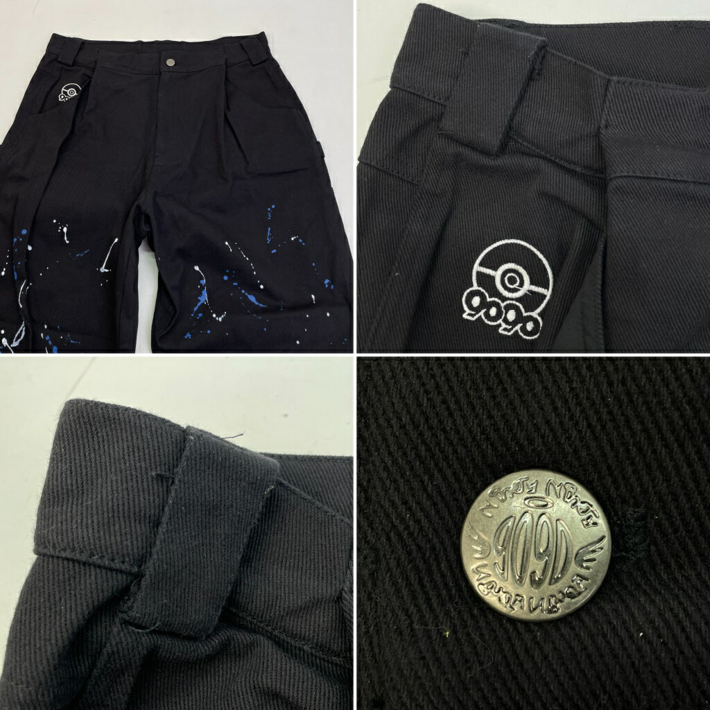 【中古】 9090 ナインティナインティ POCHAMA×9090 Painter Pants ポッチャマコラボ ペインターパンツ ブラック サイズXL メンズ コットン NN1162 01w-2697 【結城店】