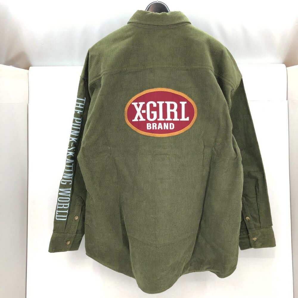 【中古】 エックスガール X-girl オーバル ロゴ コーデュロイ シャツ カーキグリーン サイズM 中国製 レディース 刺繍 長袖シャツ 105203014005 05w05367 【館林店】
