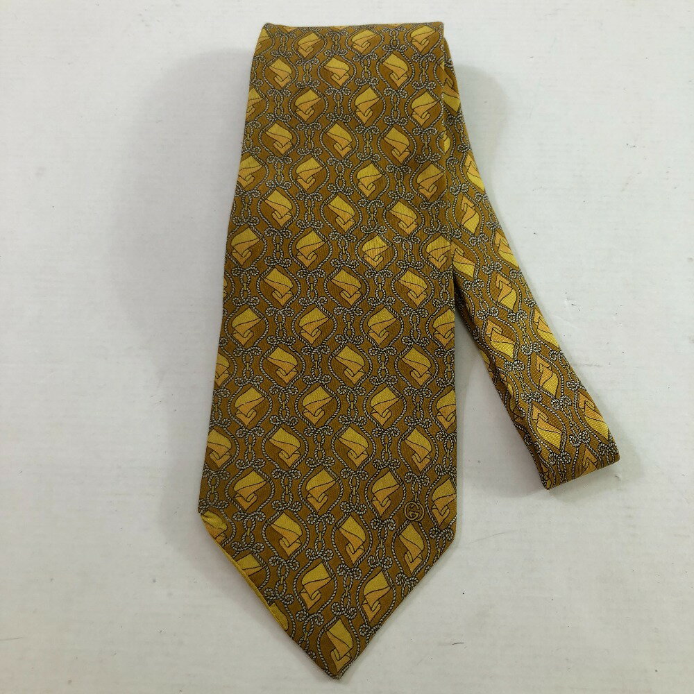 04w3100∞※【中古】 GUCCI グッチ ネクタイ 総柄 シルク イエロー 【八王子店】