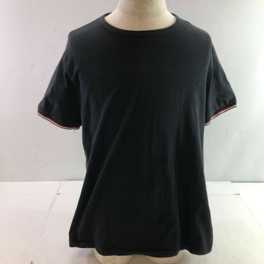 04w3157∞※【中古】 MONCLER モンクレール MAGLIA T-SHIRT マグリアTシャツ ワッペンロゴ 半袖 袖トリコロール H10918C71600 87296 ブラック XXL スリムフィット 【八王子店】