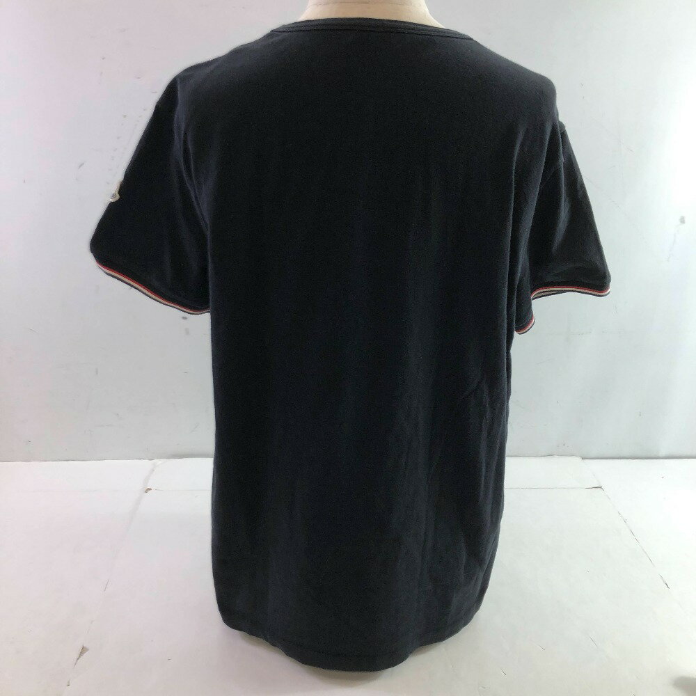 04w3157∞※【中古】 MONCLER モンクレール MAGLIA T-SHIRT マグリアTシャツ ワッペンロゴ 半袖 袖トリコロール H10918C71600 87296 ブラック XXL スリムフィット 【八王子店】
