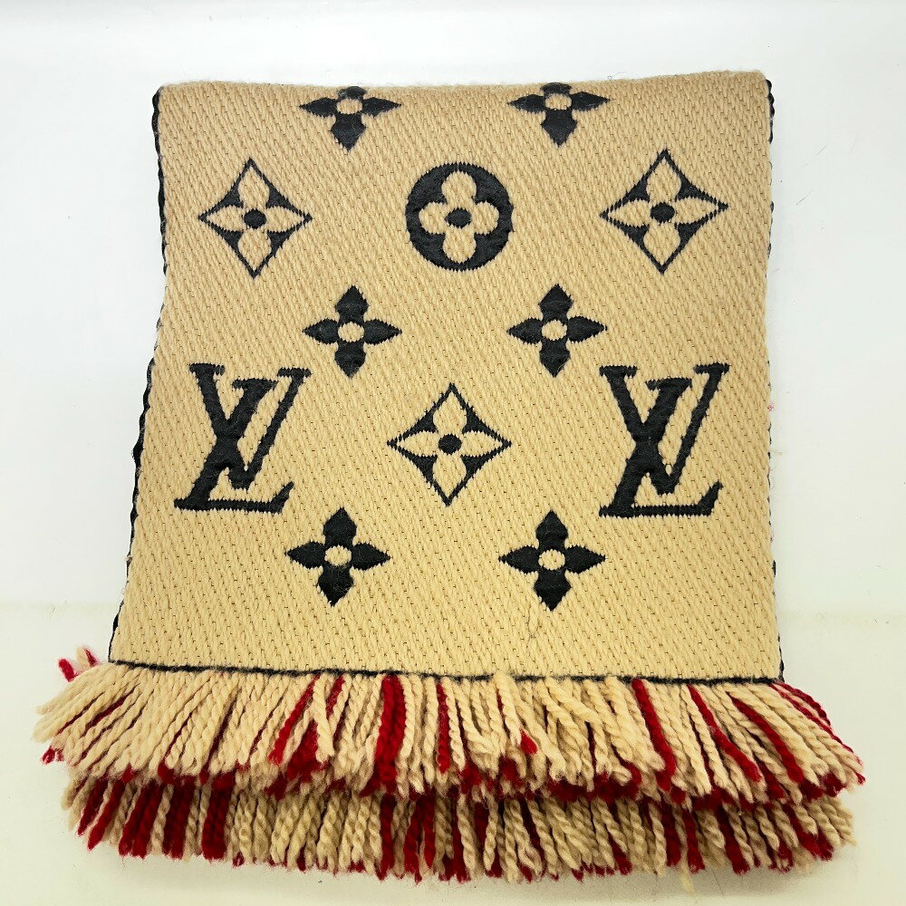 【中古】 ルイ・ヴィトン LOUIS VUITTON LOUIS VUITTON ルイヴィトン マフラー エシャルプ・ロゴマニア デュオ ウール シルク ベージュ レッド M73886 マフラー 06w9511 【三郷店】