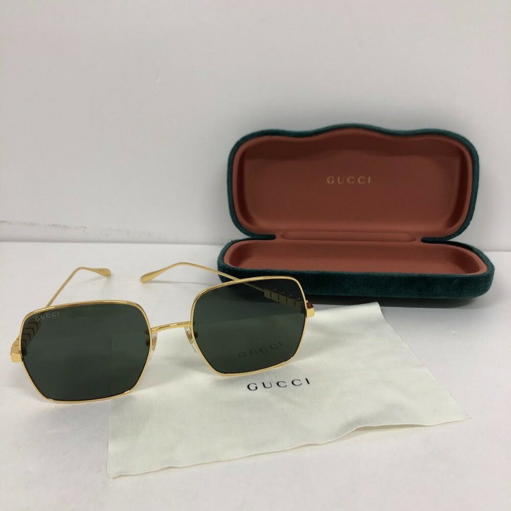 【中古】 グッチ GUCCI スクエアフレーム サングラス ゴールドトーンメタルフレーム グレーレンズ GG1434S 08w8623 【水戸店】