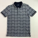 04w4568▽※【中古】COACH コーチ シグネチャー柄ポロシャツ 89718 総柄 Sサイズ ネイビー 半袖 コットン 【八王子店】