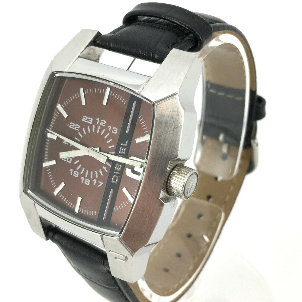 【中古】 ディーゼル DIESEL クオーツ ブラウン文字盤 腕時計 アナログ スクエア ライン シルバー メンズ DZ1090 05w13247 【館林店】
